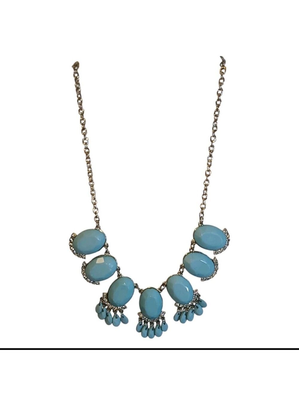 Simply Vera Wang Blue Acrylic & Rhinestone Statement Necklace Silver Tone 17-19"